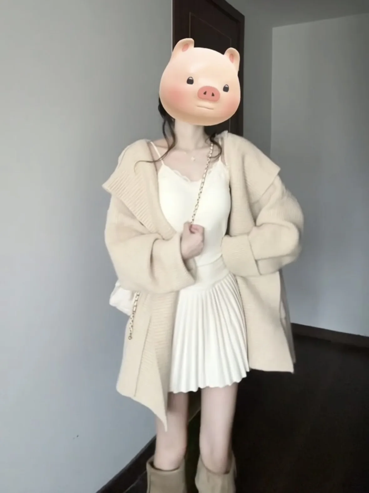 Корейский мягкий вязаный женский кардиган цвета хаки с длинным рукавом и