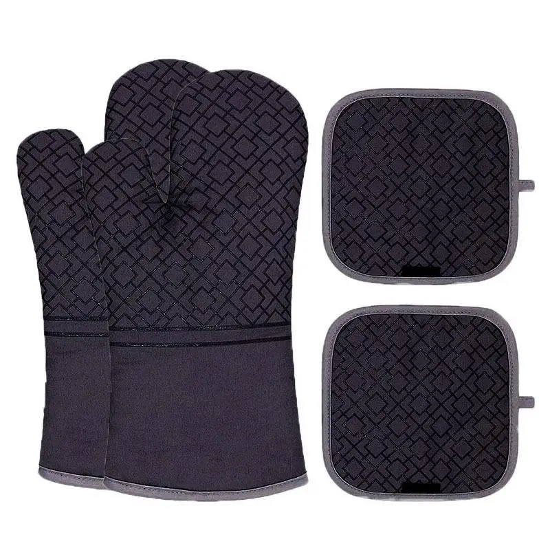 

Kitchen Oven Mitts Non-Slip Oven Mitts And Potholder High Heat Resistant Cooking Mittens With 2pcs Insulated Pads 2pcs Gloves