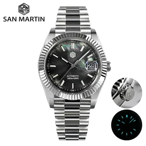 San Martin Men Watch 40mm Vintage MOP Dial Retro Business Luxury Sapphire PT5000 Automatic Mechanica in USA (United States)