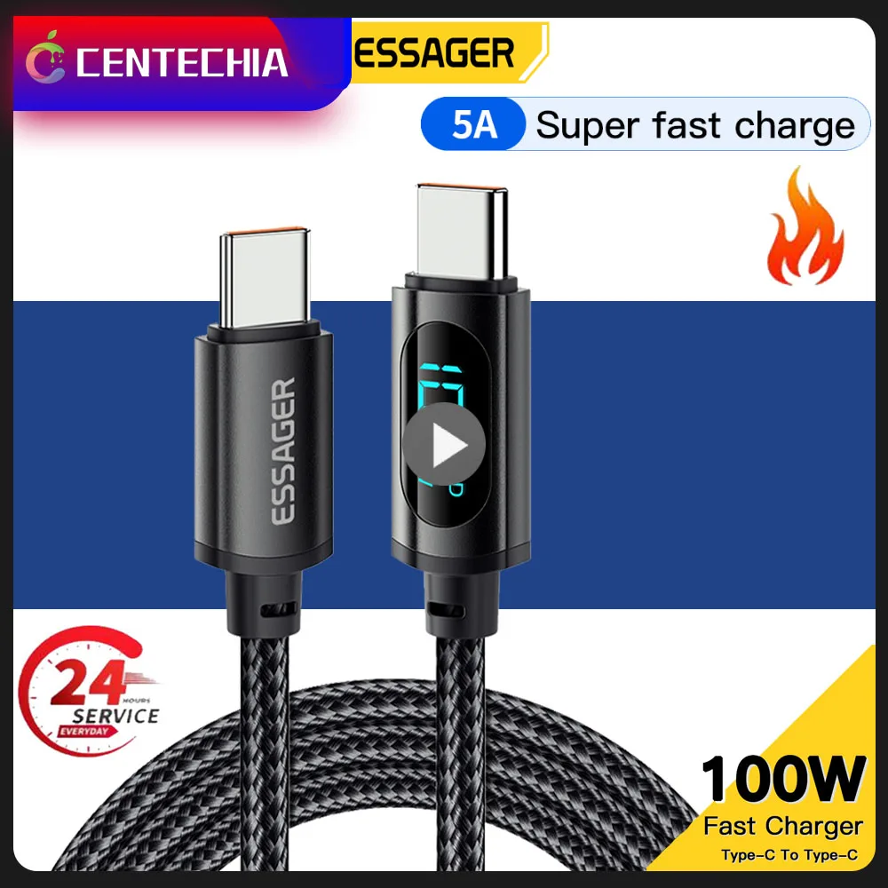 

Essager USB Type C To USB C Cable 100W/5A PD Fast Charging Charger Wire Cord For Macbook Xiaomi Samsung Type-C USBC Cable 1/2M