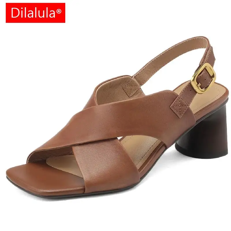 

Dilalula 2023 Casual Office Ladies Party Women Sandals Thick Heels Genuine Leather Pumps Fashion Summer New Arrival Shoes Woman