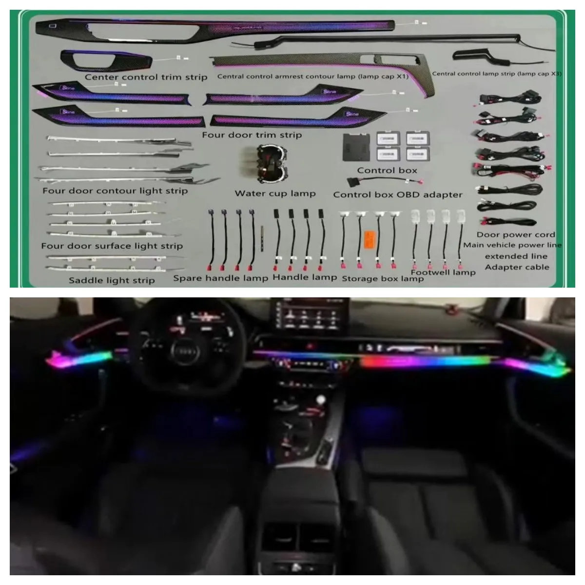 

For 17-21 Audi A4 B9 2017-2021 64 color indoor color slide atmosphere lamp, environment lamp, door outline lamp