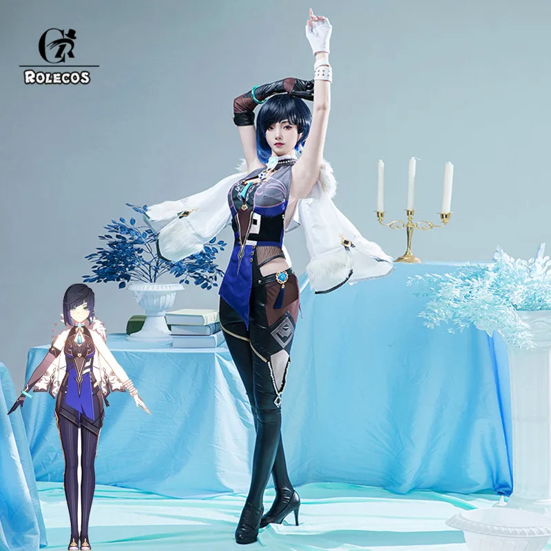 

ROLECOS Yelan Cosplay Costume Game Genshin Impact Yelan Cosplay Costume Sexy Women Jumpsuit Halloween Outfit Coat Glove Full Set
