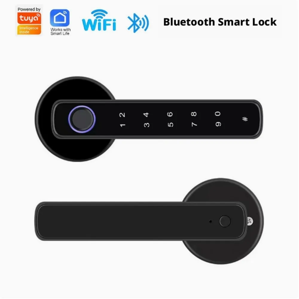 Фото Умный электронный замок Tuya Bluetooth с биометрической разблокировкой по отпечатку пальца и паролю через приложение, интеллектуальная дверная ручка-замок для домашней безопасности №4