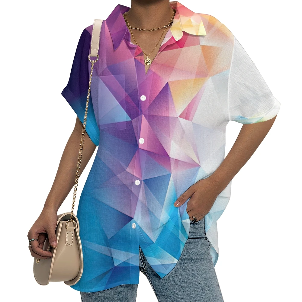 

Платье-рубашка женское свободного покроя, модный льняной кардиган с градиентными треугольными геометрическими узорами, на пуговицах, плат...