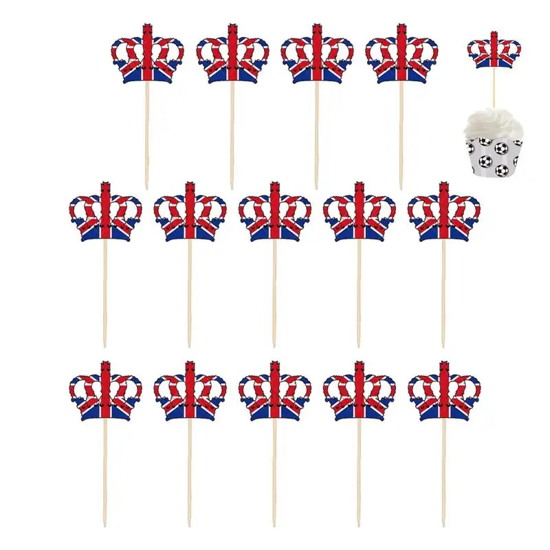 

Cake Toothpicks 14Pcs King Charles III Coronation Theme King Cupcake Toppers British Toothpick Flags For Celebration Food