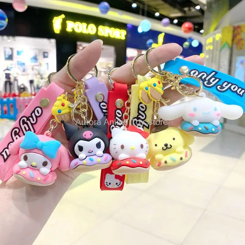 

Anime Cute Sanrio Keychain Hello Kitty Kuromi Melody Cinnamoroll Pom Pom Purin Accessories Cartoon Sakura Series PVC Keychains