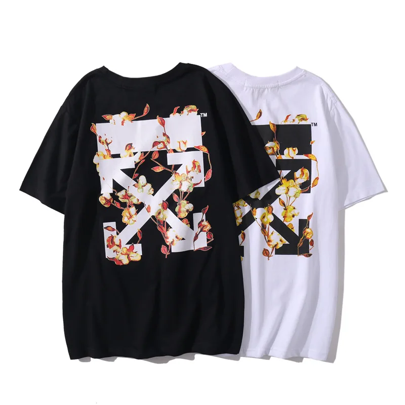

New Men T-shirt Stripe Cross Arrow Vintage Harajuku Streetwear Hip Hop Graffiti Leaves Casual Clothes White Street Tee Shirt Top