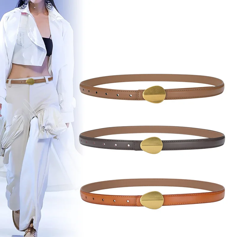 Luxurious gold buckle pure cowhide with fine decoration waist belt fashion dress jeans waist is female