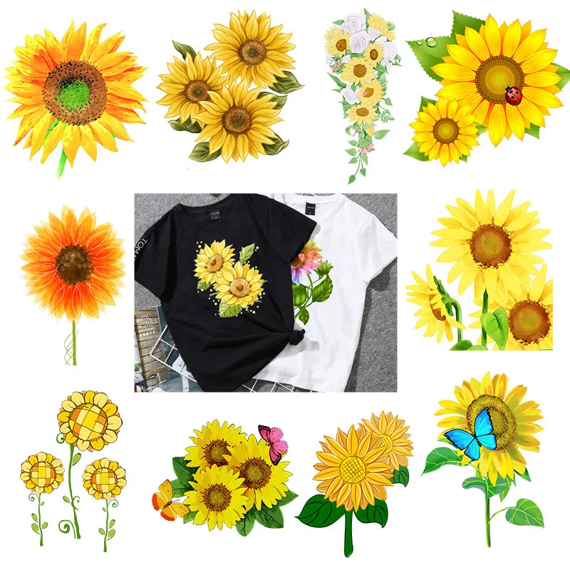 

Sunlight Sunflower Sun Flower Heat Transfer Stickers Clothes Stripes Women Thermal Iron On Patches T-Shirt Applique