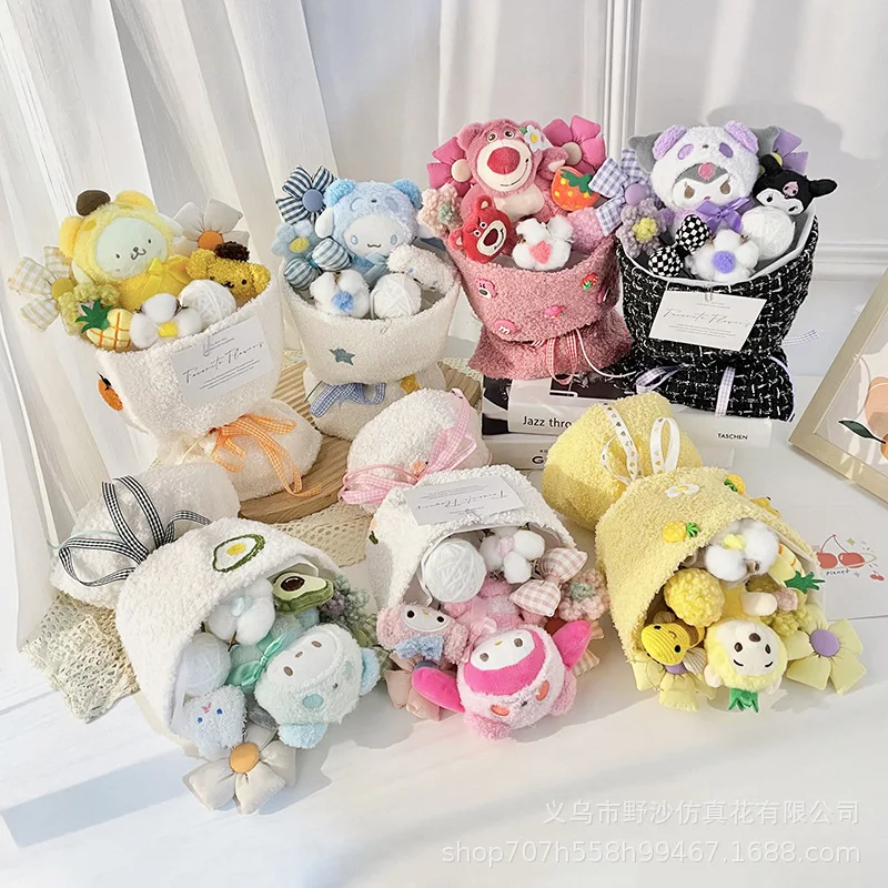 

Kawaii Sanrios Cinnamoroll Purin Dog Kuromi My Melody Plush Doll Bouquet Doll Plush Toy for Girlfriend Christmas Gift