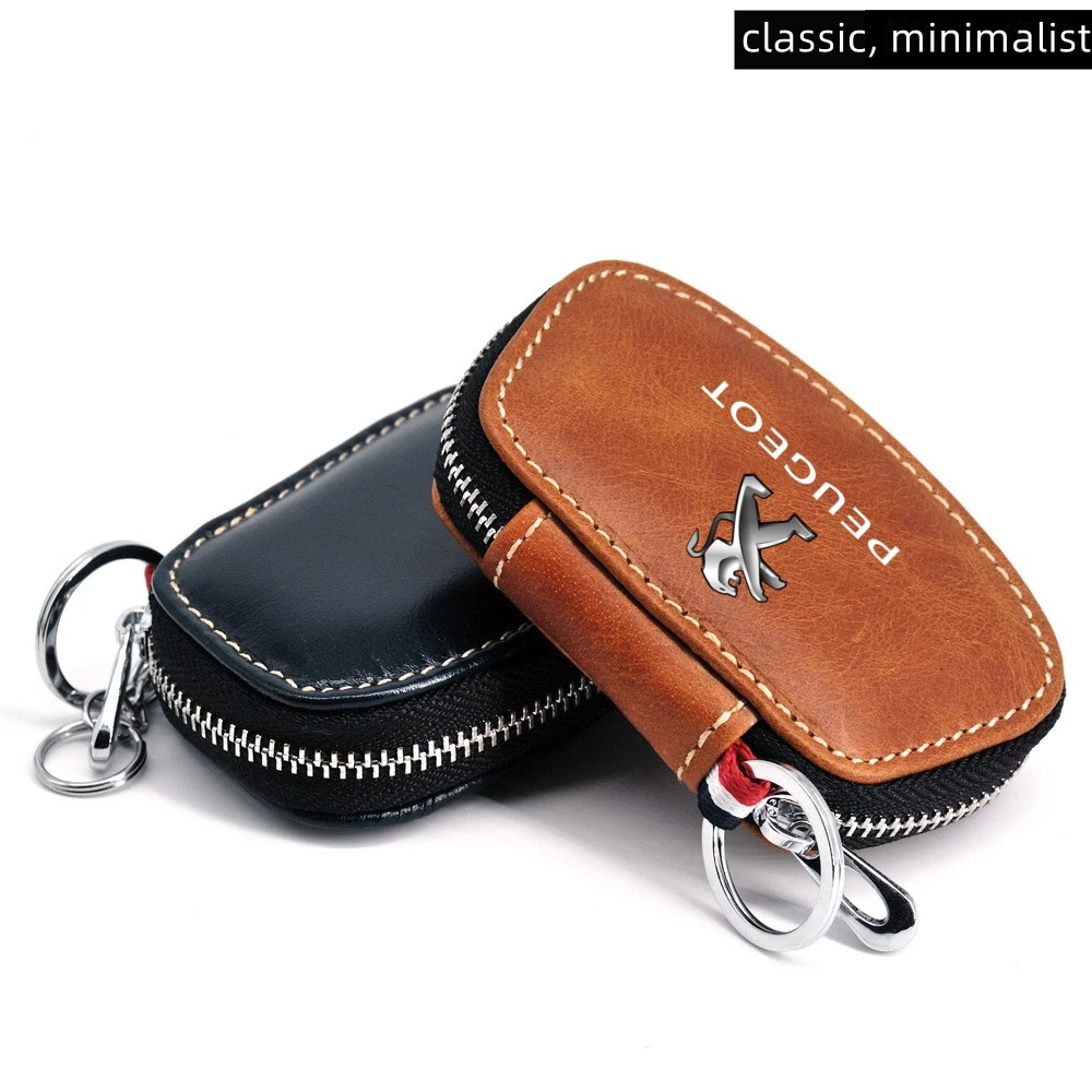 

New Design Leather Car Key Cover for Peugeot Logo 108 406 407 408 206 207 208 306 307 Card Case Keychain Key cases accessories