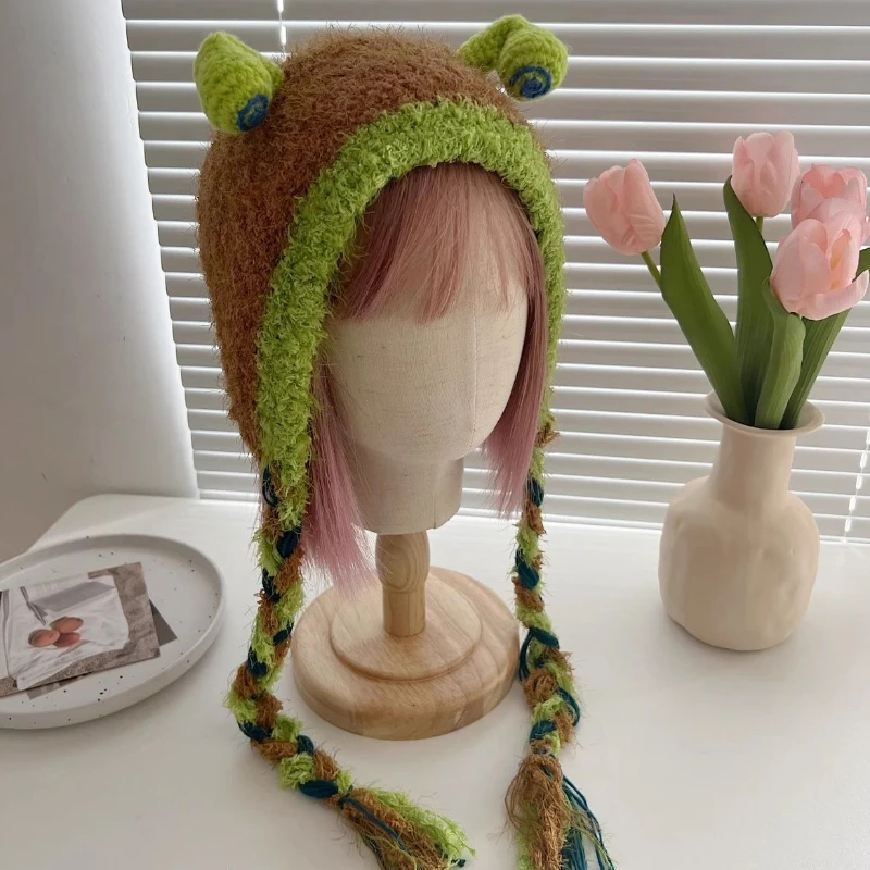 Осенне-зимняя смешная милая плюшевая шерстяная шапка с ушками для женщин