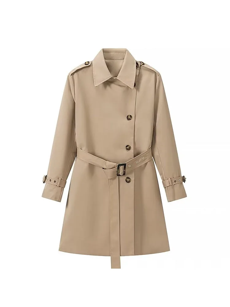 BM&MD&ZA Women 2022 Autumn New Fashion Bicolor With Belt texture Trench Coat Vintage Long Sleeve Female Outerwear Chic Overcoat