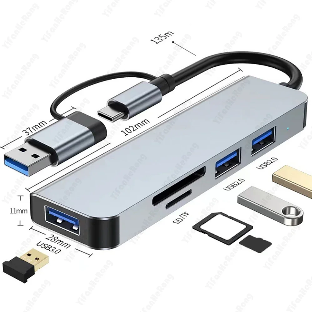 5 в 1 USB-концентратор типа C USB-C к USB3.0 концентратор для чтения карт SD адаптер
