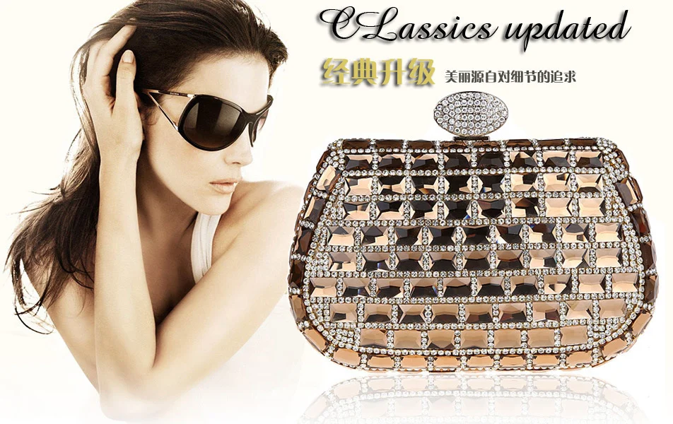 

Crystal Women Evening Bags Shoulder Lady Diamonds Metal Clutch Purse Bags Rhinestones Wedding Party Circular Pocket WY177