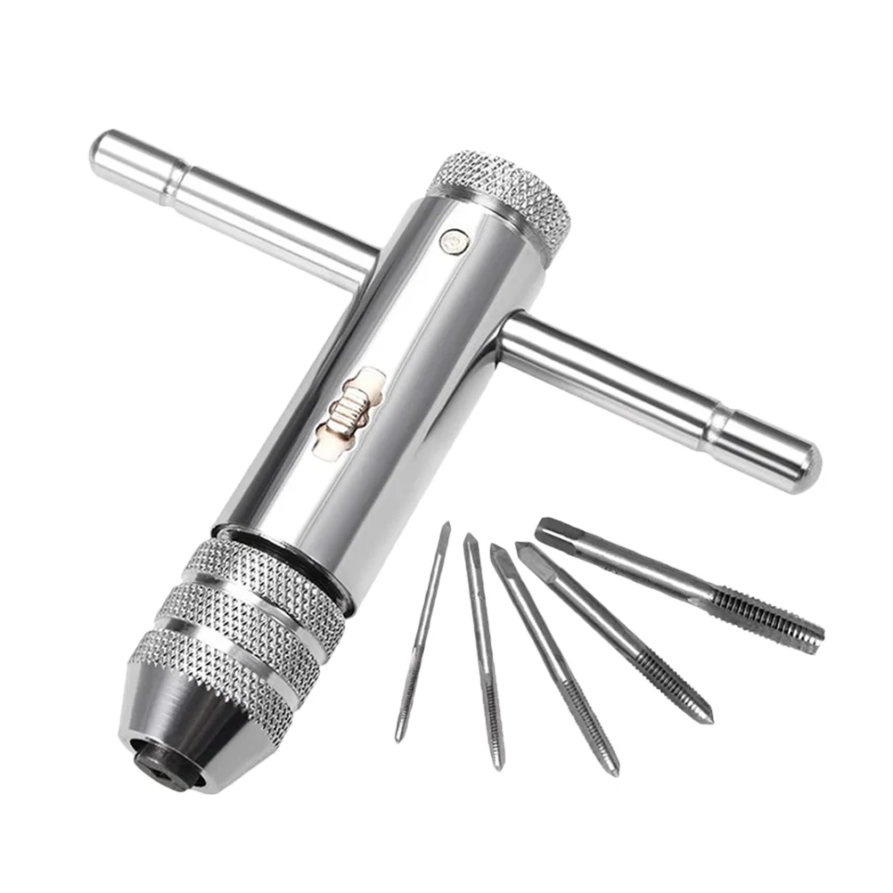 

1 Set Adjustable Silver T- Handle Ratchet Holder Wrenchwith Screw Taps
