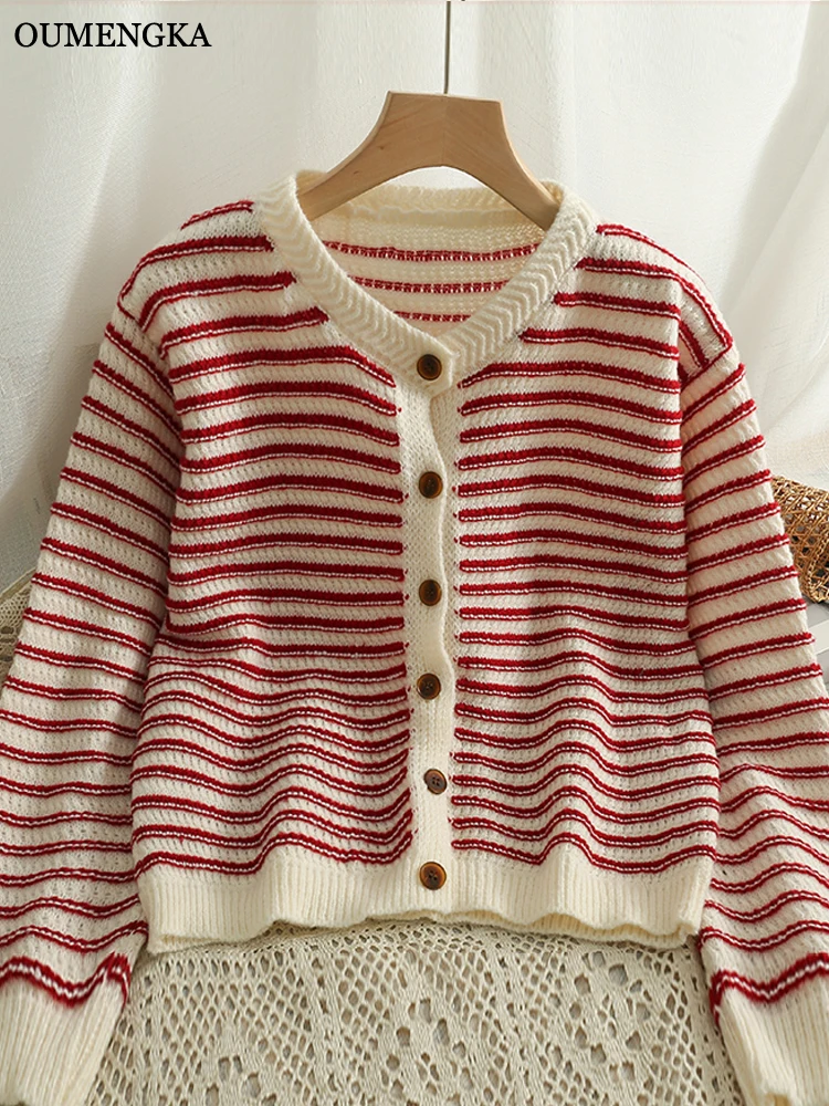 Модный милый Стильный вязаный короткий кардиган OUMENGKA свитер с длинными рукавами