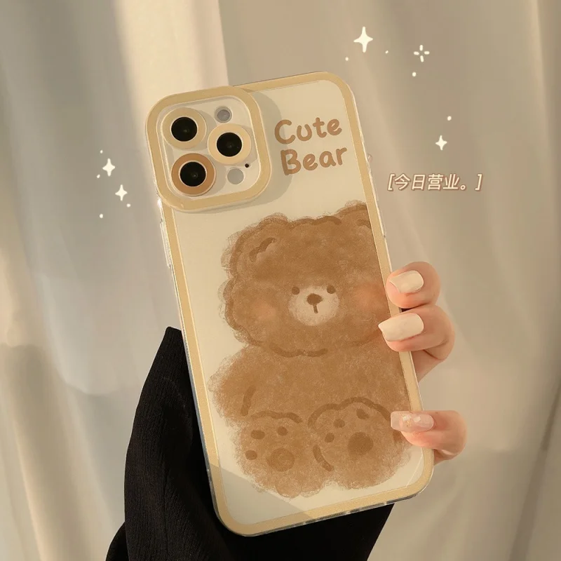 

Plush Winnie Case for iPhone 11 12 13 Pro Max Mini XS XR X 8 7 6 S Plus Anti-Shock Soft TPU Phone Cover Bumper Shell Coque