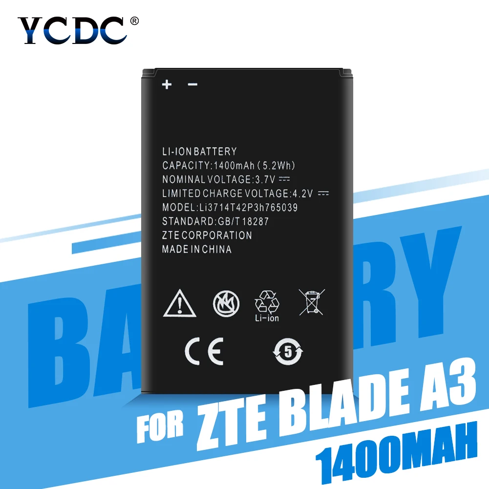 

Новый аккумулятор Li3714T42P3H765039 для телефона ZTE Blade Q3 T230 T221 T220 A3 AF3 A5 AF5 A5 Pro C341, батарея для телефона 1400 мАч