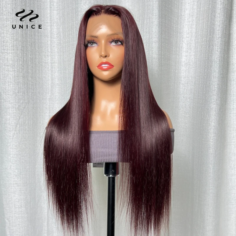 UNice Straight Hair Dark Purple Plum 13x4 Lace Front Wigs 150% Density 100% Human Hair Absolutely Gorgeous Wig