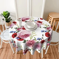 flower multicolor floral roses tablecloth round 60 inch table cover polyester wrinkle resistant waterproof outdoor table cloth