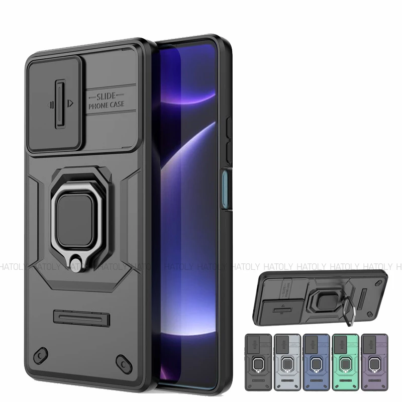 

HATOLY For Xiaomi Poco F5 5G Case Slide Camera Phone Case Armor PC Shockproof Metal Stand Back Cover Xiaomi Poco F5 F5 Pro 5G
