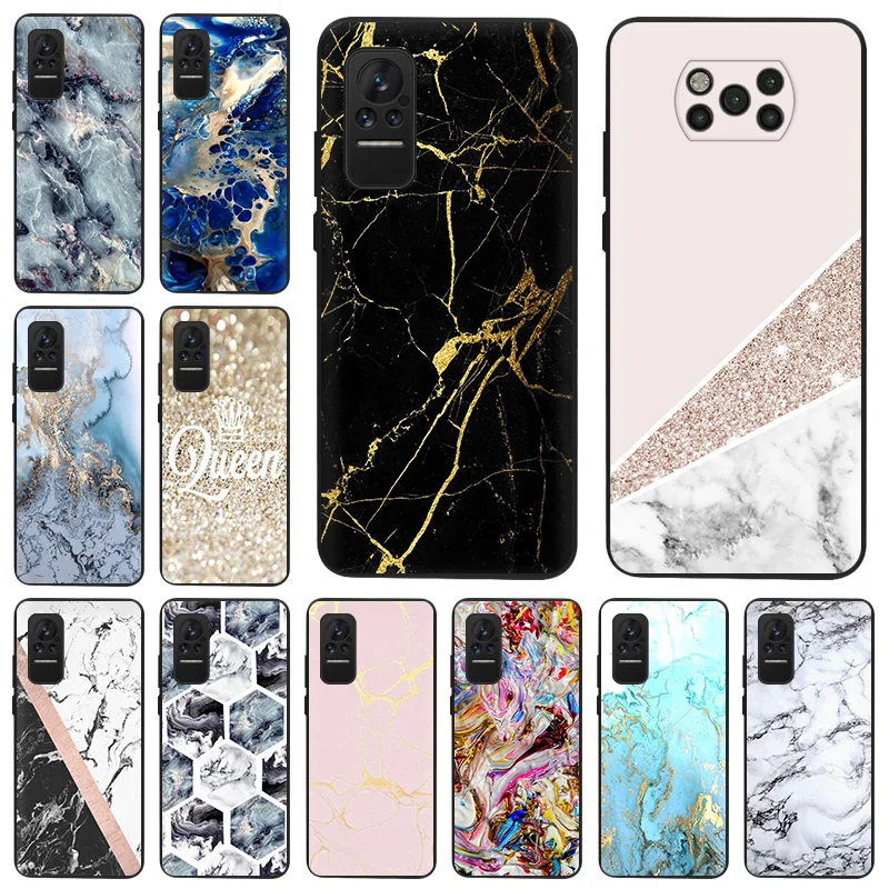 

Turquoise Geometric Marble Texture Black Matte Anti-Drop Phone Case For Xiaomi Mi Poco X4 X3 Pro 5G M4 M3 F3 GT F1 A2 9 8 Lite T