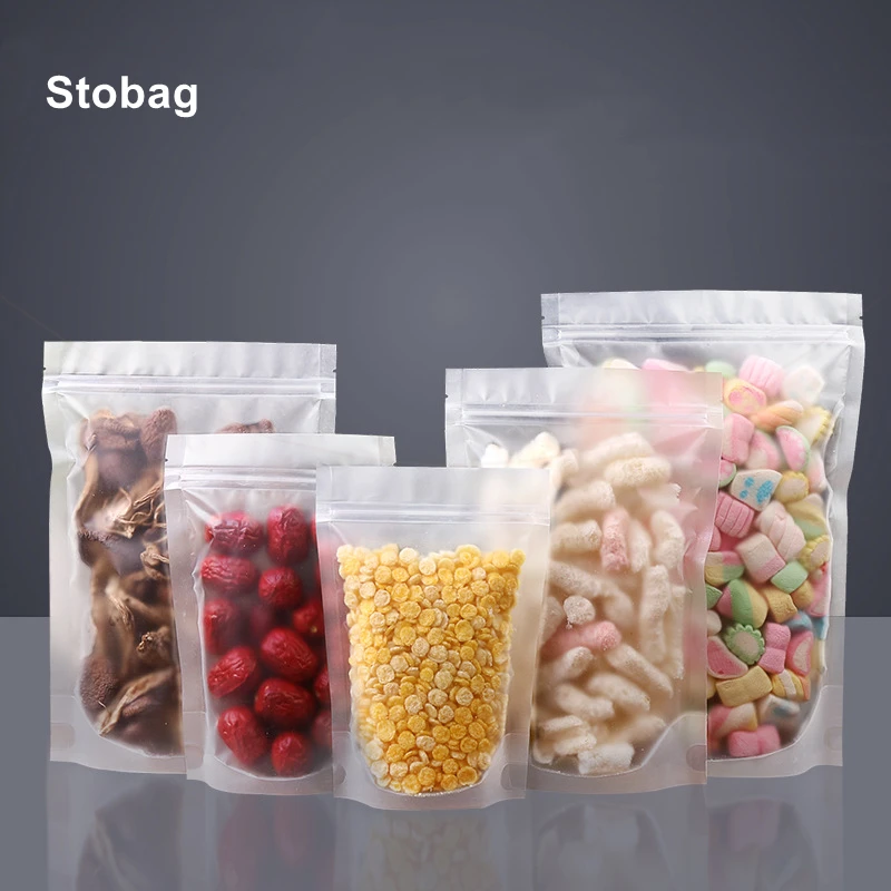 

StoBag Food Packaging Ziplock Bags Frosted Transparent Stand Up Matte Sealed for Candy Tea Nuts Storage Reusable Zip Lock Logo