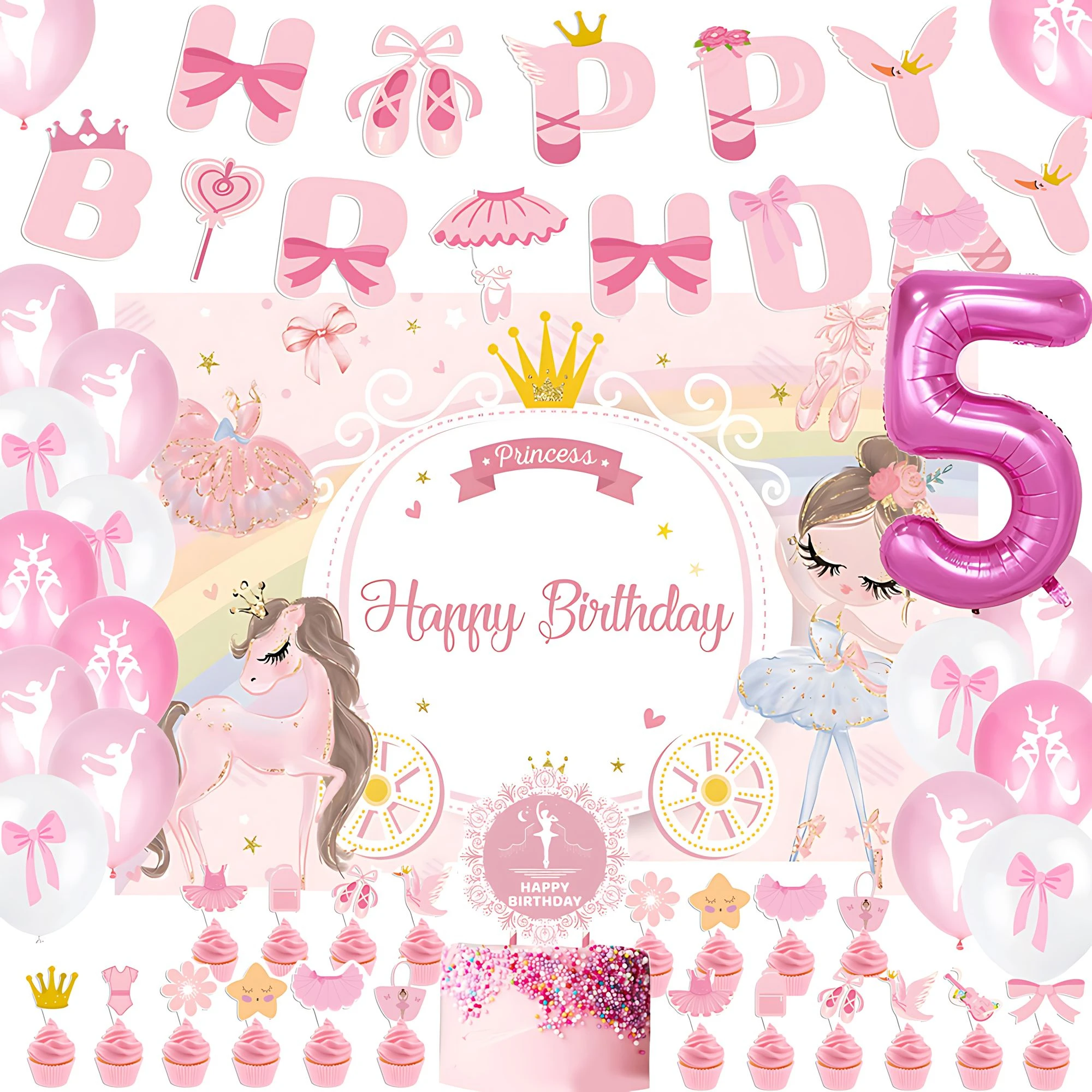 Лебедь балерина Девочка День рождения воздушный шар баннер фон торт Топпер