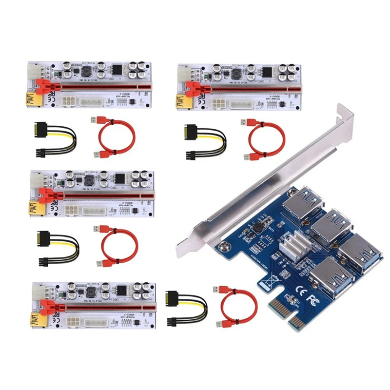 

PCIE 1 To 4 Pciexpress Adapter+VER010-X Pro Riser Card USB3.0 To PCI-E 1X To 16X Graphics Card Extension Cable For Miner