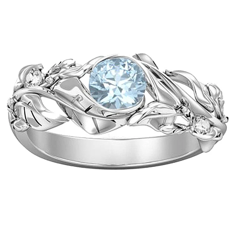 

Кольцо из серебра S925 пробы с инкрустированным топовым синим листьем, креативное обручальное кольцо в европейском и американском стиле с имитацией бриллианта и листьями