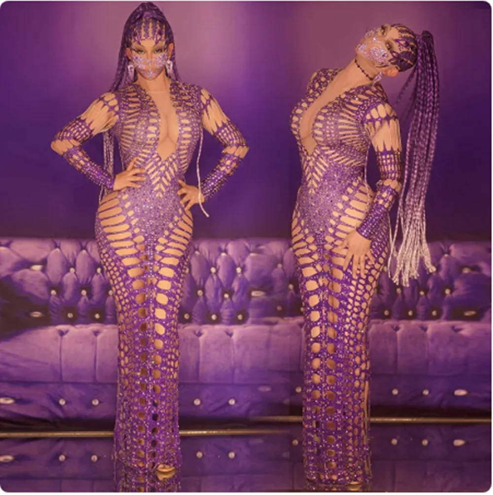 Новинка 2023 фиолетовое сексуальное открытое платье сценический костюм певицы