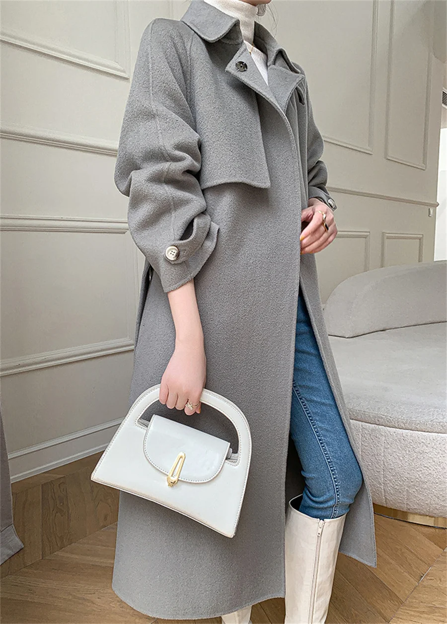 

Women's 100% Wool Coat Double-sided Tweed Temperament Women's Coat Women's Mid-length Autumn And Winter New Coat Mujer