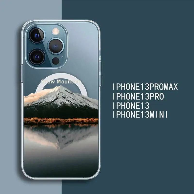 

mountain beach painting Phone Case For iPhone 13 12 Mini Pro Max transparent Super Magnetic MagSafe Cover