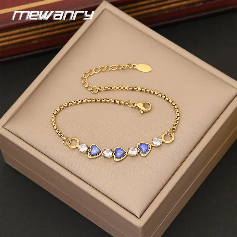 Браслет Mewanry из нержавеющей стали 316L с цирконом, браслет с любовным сердцем для женщин и девушек, элегантные винтажные Простые Романтические ювелирные изделия для помолвки, подарки