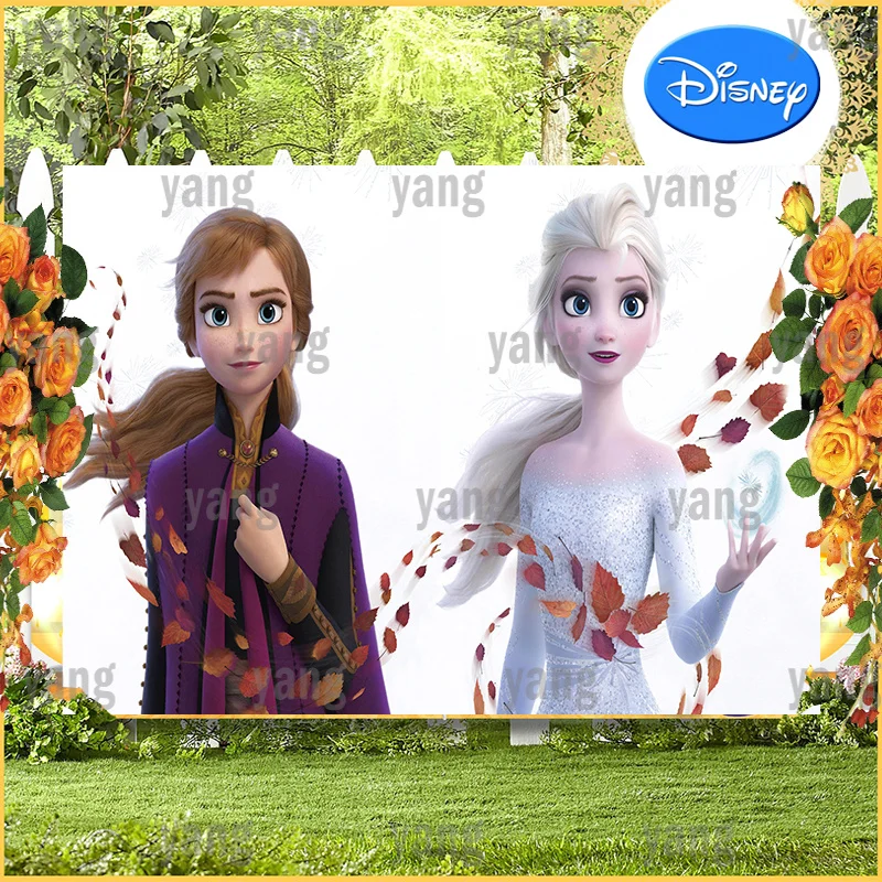 

Disney Custom Frozen Cute Red Leaves Princess Elsa Anna Girls Birthday Party White Backdrop Decoration Photography Background