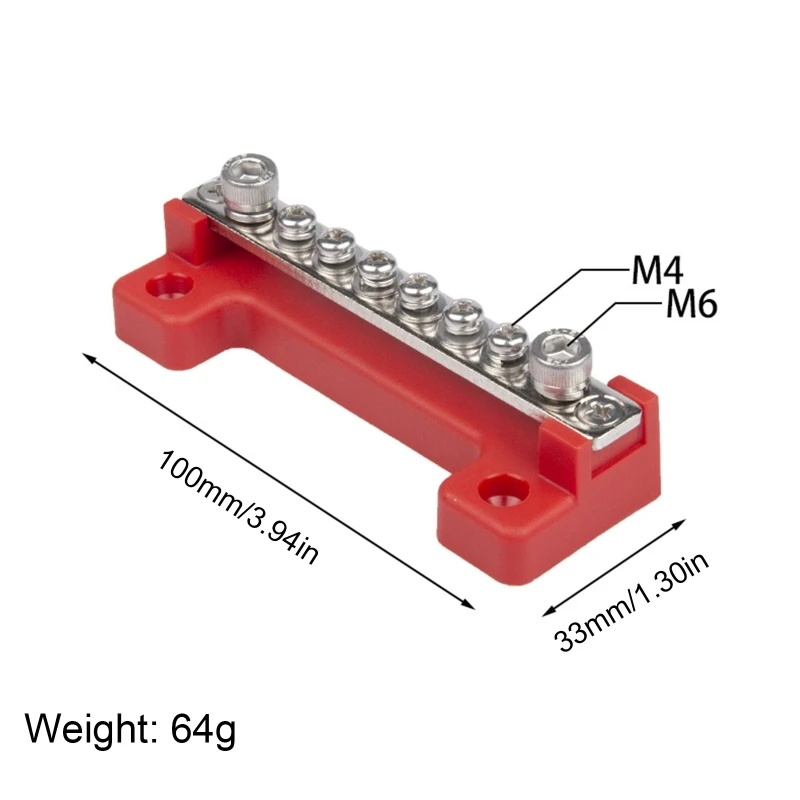 

6 Terminal Bus Bar Ground Power Distribution Terminal Block BusBar with Cover for Auto Marine Car Pickup Trailer RV Boat