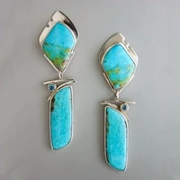 retro personality inlaid turquoise earrings ethnic geometric elegant temperament pendant earrings jewelry