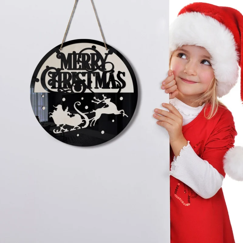 

[Home Decorations] Mz072 Cross-Border Three-Dimensional Christmas Sleigh Snowman Wooden Pendant Holiday Party Porch Mirror Ornam