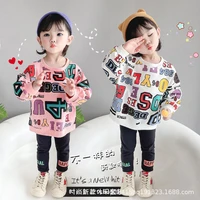spring autumn new 2022 fashion cute children pullover baby girls tops graffiti number letter long sleeve sweatshirt kids wear