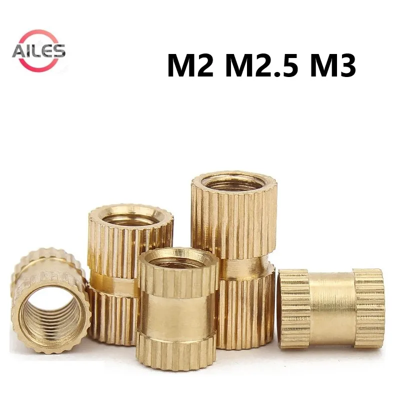 

M2 M2.5 M3 Solid Copper Knurl Insert Nut Brass Metric Thread Injection Molding Embedded Nuts
