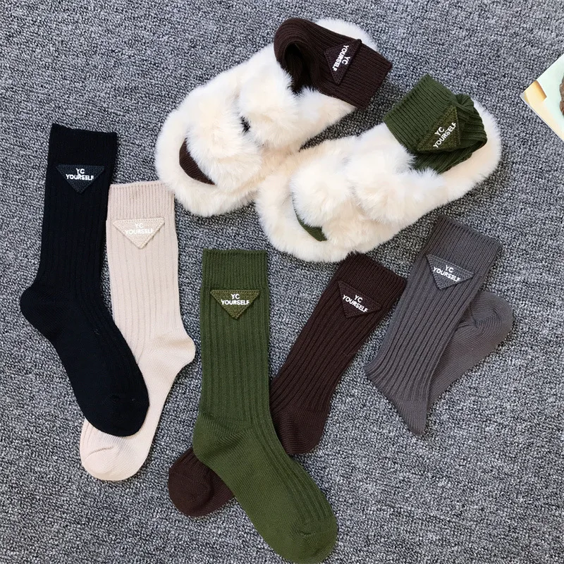 

New Socks Thick Line Three-dimensional Letters Triangle Standard Tide Socks Thin Socks Tube Comfortable Mid-thigh Socks
