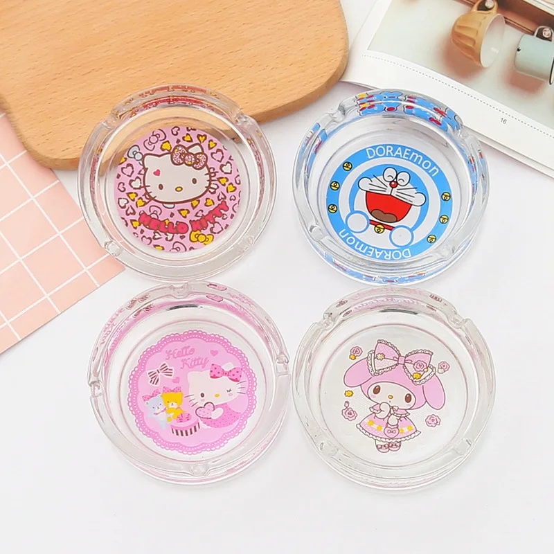 

SanriosS HelloKittys Mymelody Cinnamoroll Kuromi cute Cartoon Glass Ashtray Creative Cigarette Ash Holder Ashtray Car Ash Tray