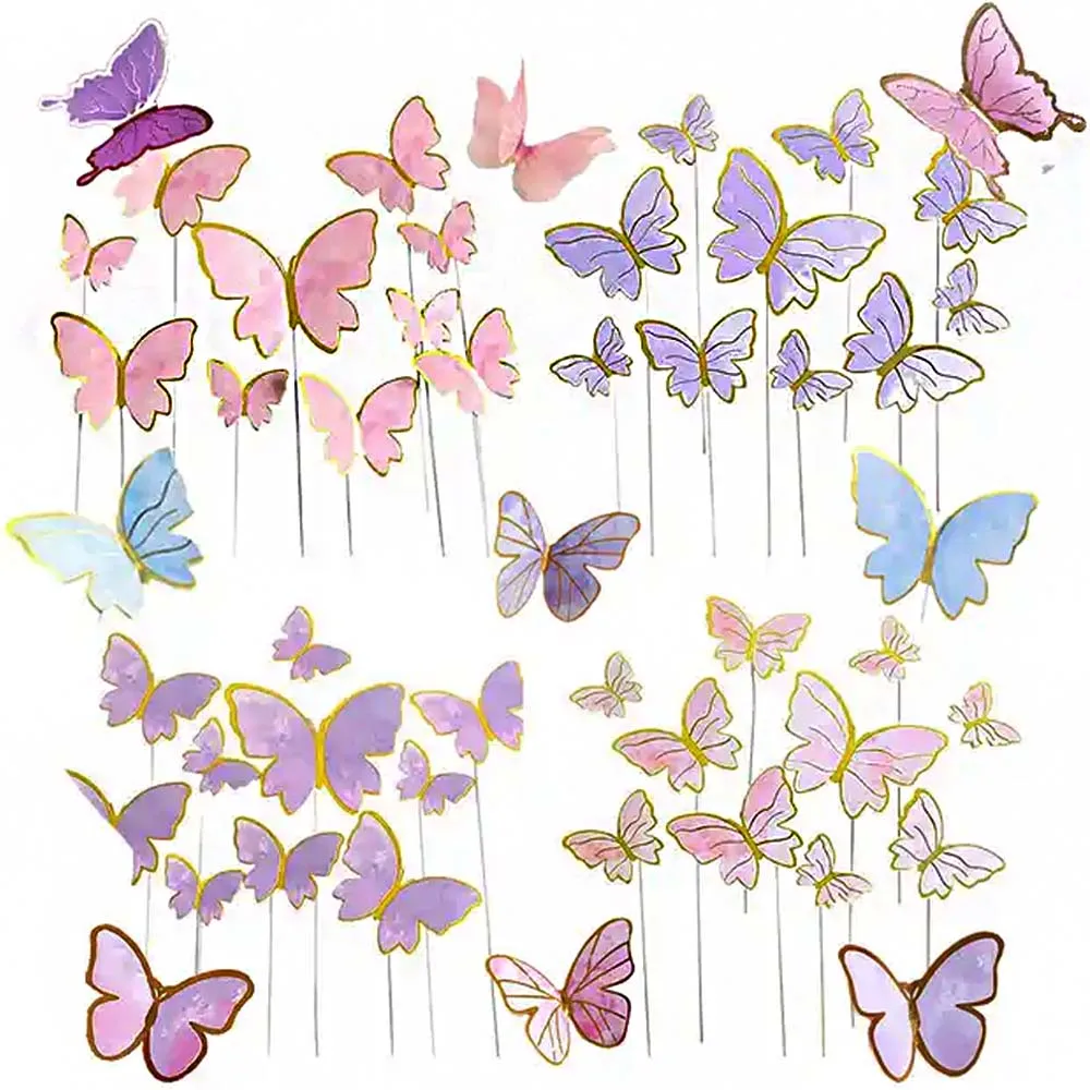 

DIY Stamping Gold Pink Butterfly Cake Toppers Happy Birthday Cake Decoration Wedding Party Decor Shower Dessert Baking Supplies