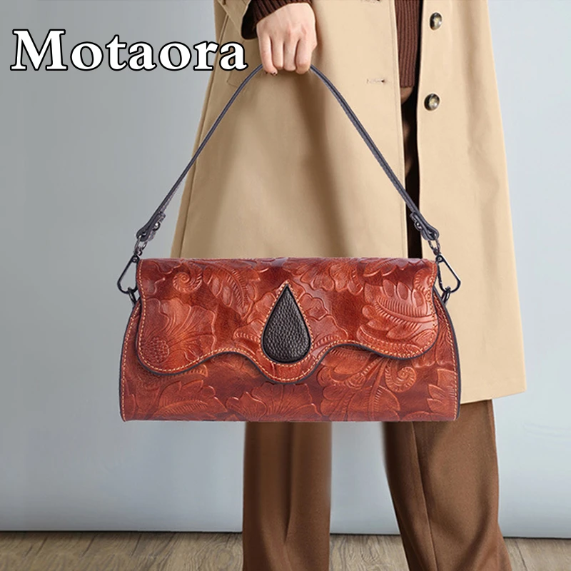 MOTAORA Retro Handbags For Women Genuine Leather Handle Bag 2023 Trend Designer Luxury Female Handbag Ladies Moblie Phone Bags