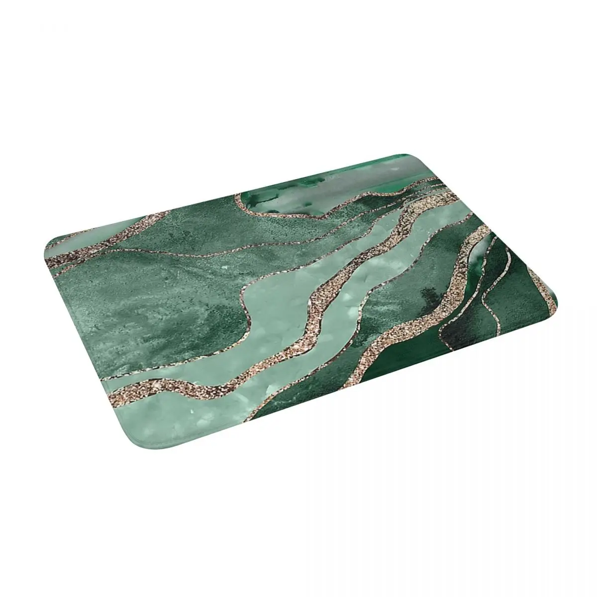 Изумрудный зеленый мраморный агат Золотой блестящий гламурный коврик