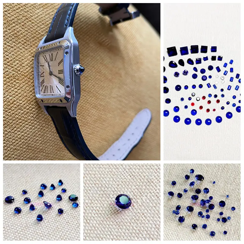 Фото Синий сапфировый круглый подходит для Cartier Crown Fit Ballon Bleu Pasha Panthere Santos Cle Ronde Maillon Drive Tortue Multiple №1