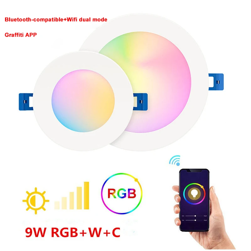 

LED Downlight Bluetooth-Compatible Colorful Smart Ceiling Lamp Recessed Round Light For Alexa Wifi Smart Panel Light RGB Dimmabl