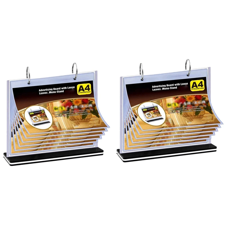 

2X A4 Flip Table Menu Stand Multi-Page Table Card Rack Menu Display Stand Menu Holder